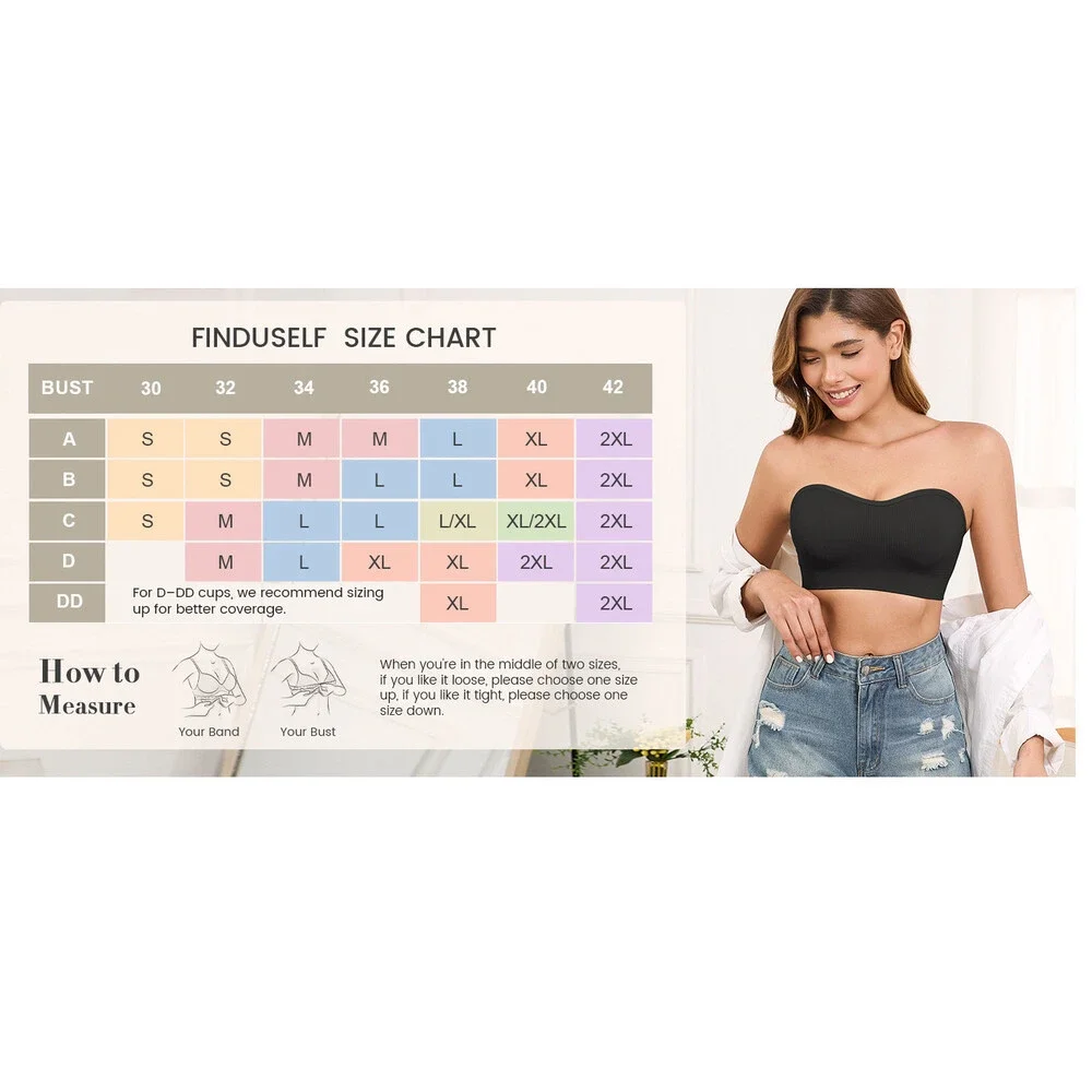 Finduself Strapless Bras for Women Non-Slip Padded Small